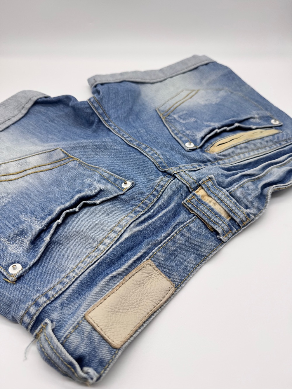 Light Washed Blue Distressed Denim Shorts - Picture 8 of 8